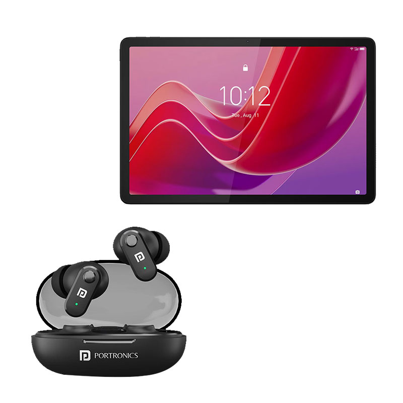 Picture of Lenovo K11 11inch (27.94cm) 4G Calling + Wi-Fi Tablet (8GB RAM/ 128GB/ 7040mAh Battery/ 	Android 13/ Luna Grey) + Portronics Harmonics Twins S16 Wireless Earbuds